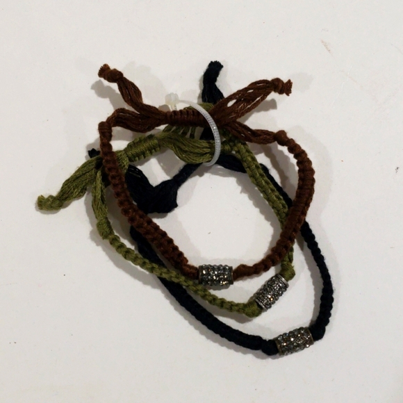 Boho Woven Set of 3– Adjustable Braided Bracelets w/ Metallic Beads - Women's - Picture 3 of 8